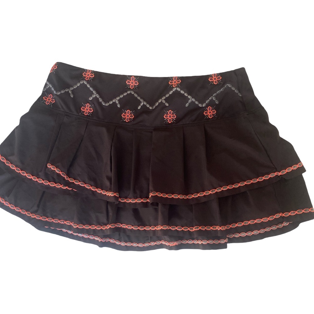 Lucky in Love Black Skort with Red Embroidery-M black red ,nylon spandex